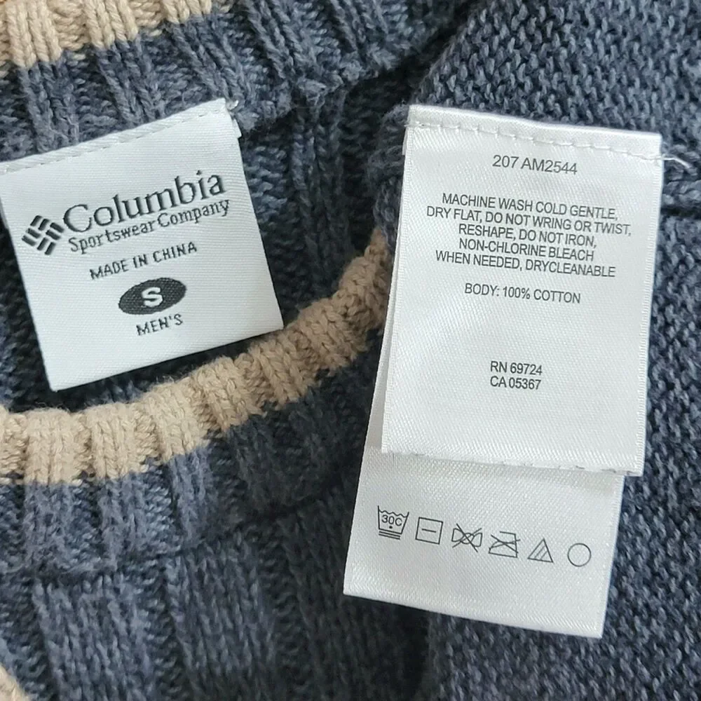 Columbia Sportswear Sweater Mens Small Grayish Blue 100% Cotton Ribbed Preppy
